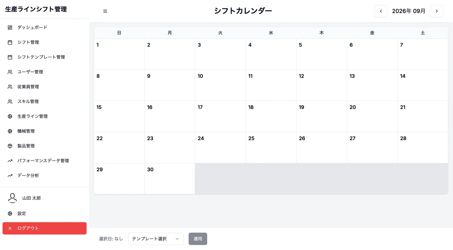 Screen for Monthly shifts and template application
