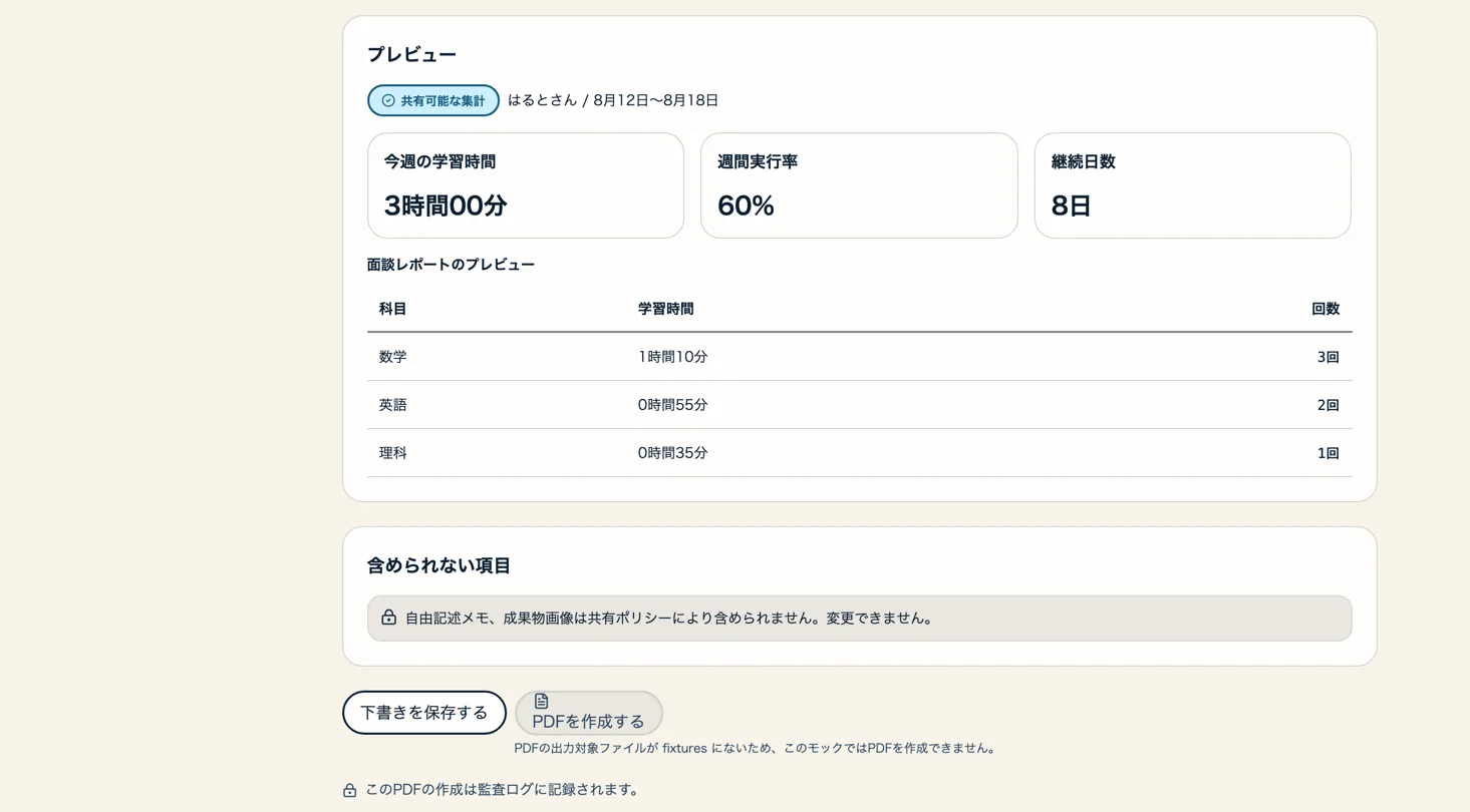 Screen for Meeting reports and PDF export