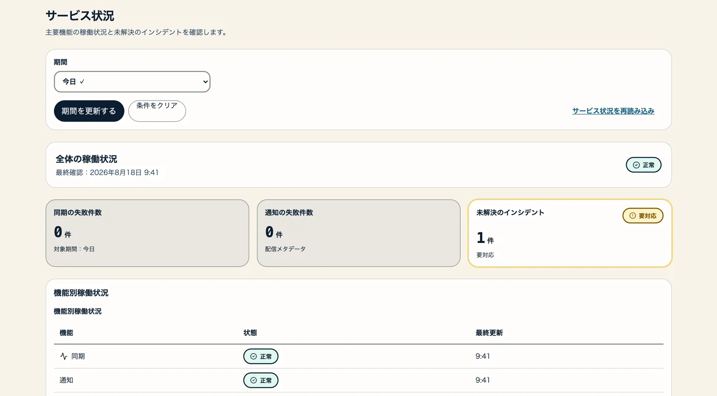 Screen for Service status monitoring